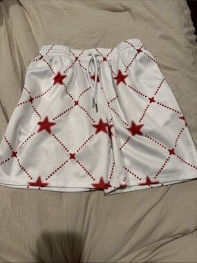 Drip Kids White & Red Star Print Athletic Shorts